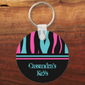 Cute zebra print met jouw naam sleutelhanger (Voorkant)