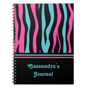 Cute zebra print punk in hot-roze, zwart en blauw notitieboek
