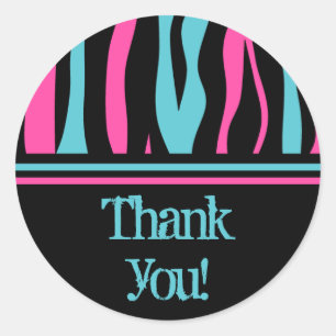 Cute zebra print punk in hot-roze, zwart en blauw ronde sticker