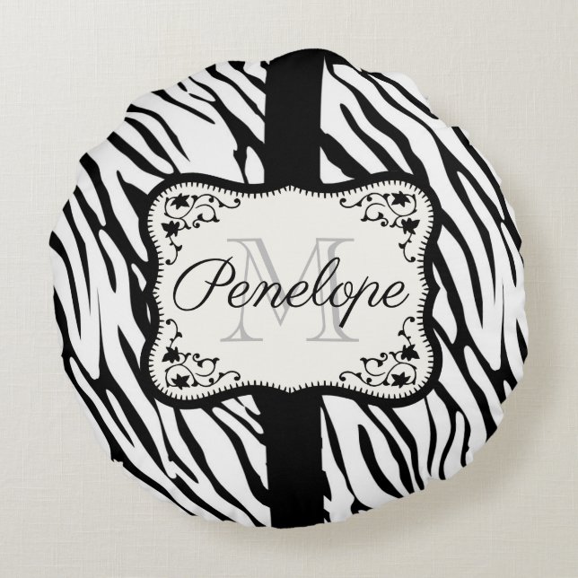 Cute Zebra Print Rond Kussen (Achterkant)