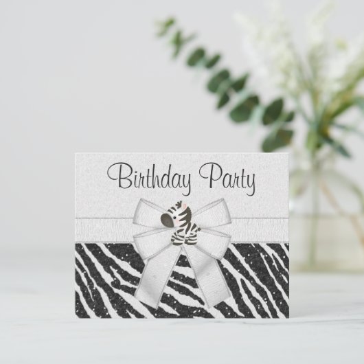 Cute Zebra, Printen Bow & Glitter Blik Dag Kaart (Staand voorkant)