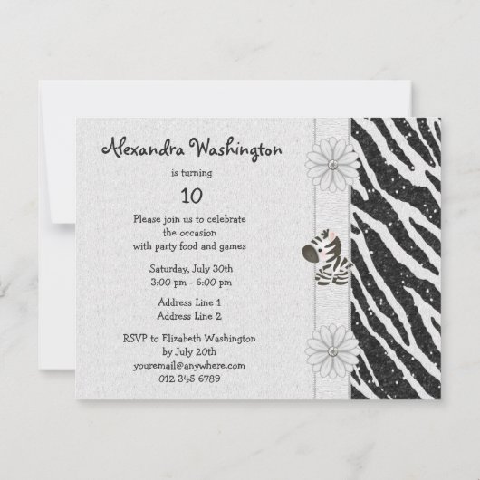 Cute Zebra, Printen Bow & Glitter Blik Dag Kaart (Achterkant)
