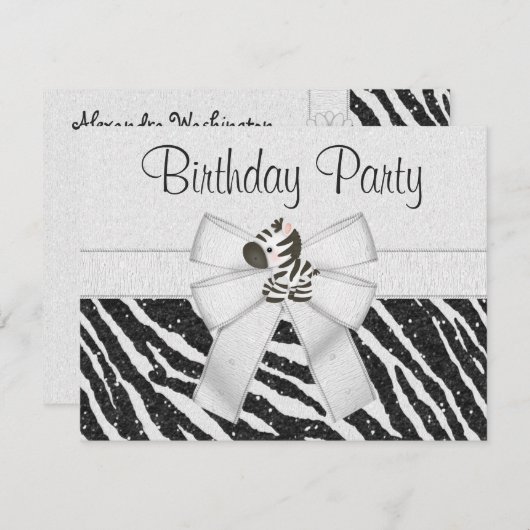 Cute Zebra, Printen Bow & Glitter Blik Dag Kaart (Voorkant / Achterkant)