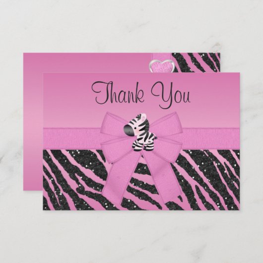 Cute Zebra, Printen Bow & Glitter Blik Dank u Bedankkaart (Voorkant / Achterkant)