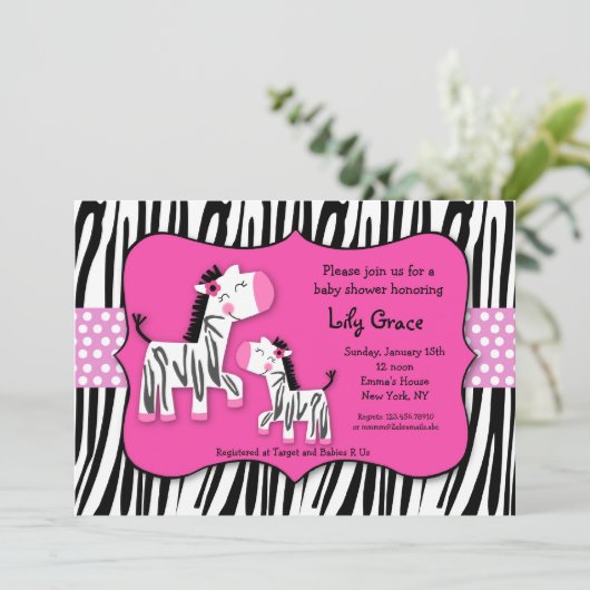 Cute Zebra Prints Stripes Baby shower Invitations Kaart (Staand voorkant)