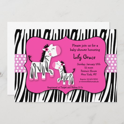 Cute Zebra Prints Stripes Baby shower Invitations Kaart (Voorkant / Achterkant)