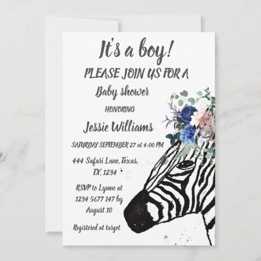 Cute Zebra Safari Oerwoud patroon Animal Baby boy  Kaart (Voorkant)