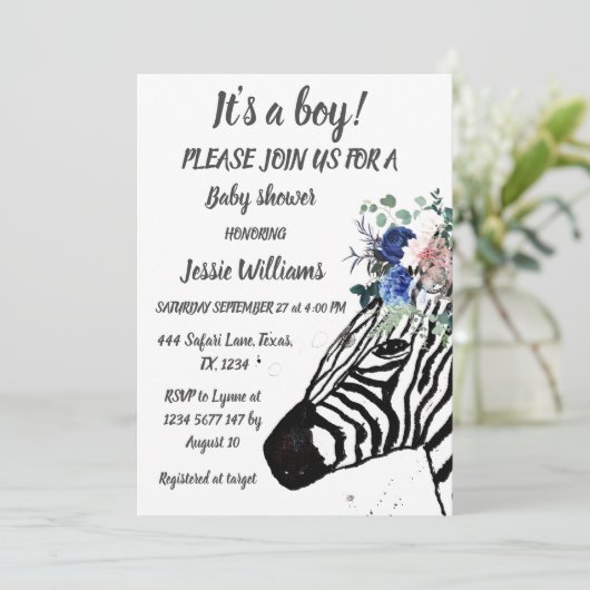 Cute Zebra Safari Oerwoud patroon Animal Baby boy Kaart (Staand voorkant)