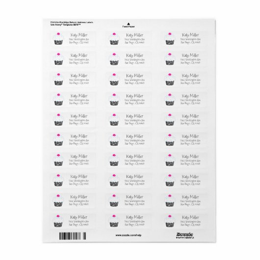 Cute Zebra Sprinkle Cupcake Girls Adres Label (Full Sheet)