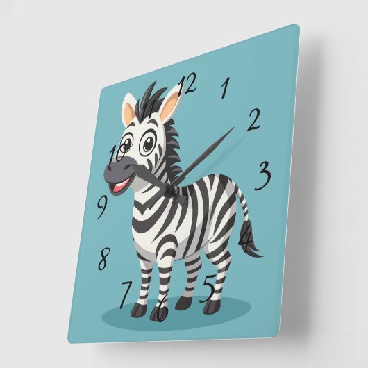 Cute Zebra Vierkante Klok (Hoek)