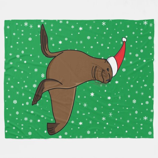 Cute Zee Lion in een Santa Hat Fleece Deken (Voorkant (Horizontaal))