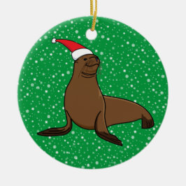 Cute Zee Lion in Santa Hat Kerstmis Keramisch Ornament