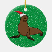 Cute Zee Lion in Santa Hat Kerstmis Keramisch Ornament (Achterkant)