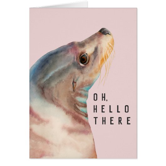 Cute Zee Lion Waterverf Art | O Hallo daar-kaart (Voorkant)