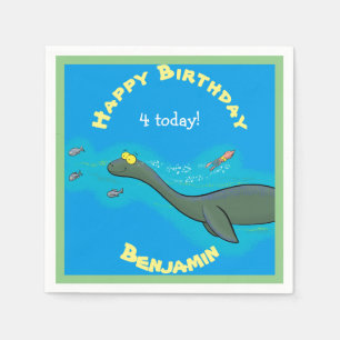 Cute zee monster plesiosaur cartoon illustratie servet