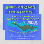 Cute zee monster verjaardagsuitnodiging kaart (Voorkant / Achterkant)