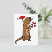 Cute Zee Otter in Santa Hat-kerstCartoon Feestdagenkaart (Staand voorkant)