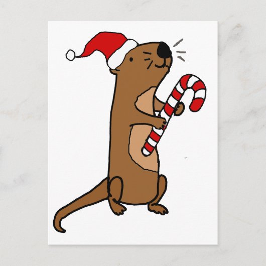 Cute Zee Otter in Santa Hat-kerstCartoon Feestdagenkaart (Voorkant)