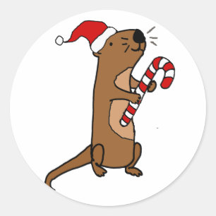 Cute Zee Otter in Santa Hat-kerstCartoon Ronde Sticker