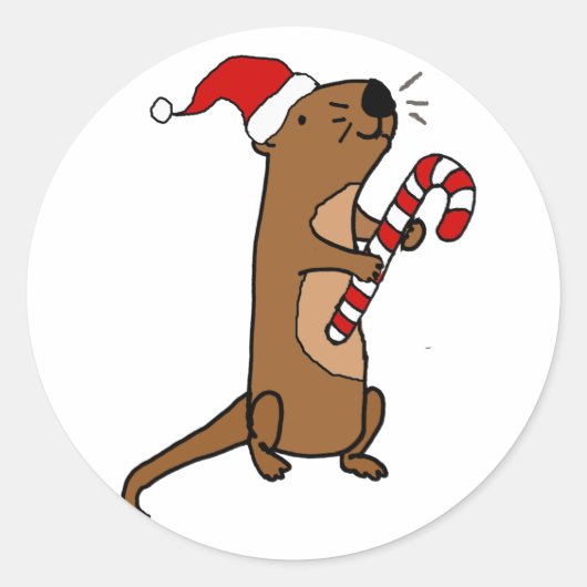 Cute Zee Otter in Santa Hat-kerstCartoon Ronde Sticker (Voorkant)