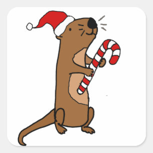 Cute Zee Otter in Santa Hat-kerstCartoon Vierkante Sticker