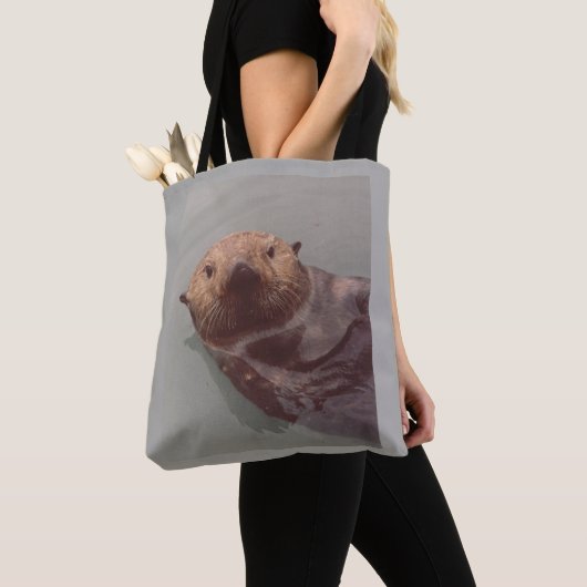 Cute Zee Otter Ocean Uitzicht Swimming Design Tote Bag (Dichtbij)