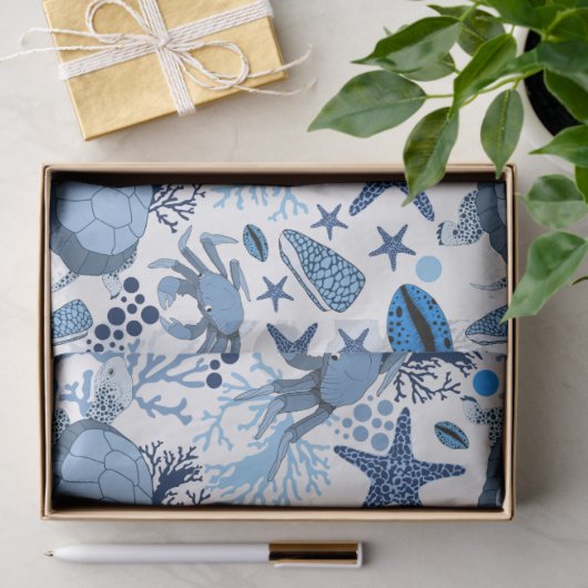 Cute zee schildpadden krabben betegeld patroonpart tissuepapier (Geschenk)