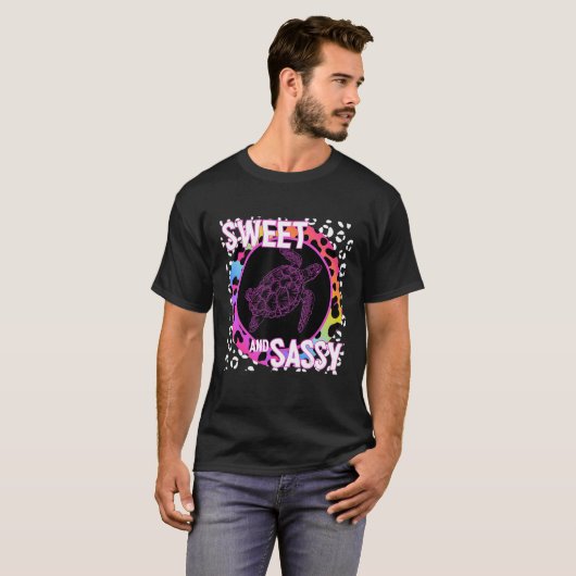 Cute Zee Turtle 90s Nostalgia Rainbow Leopard Prin T-shirt (Voorkant volledig)