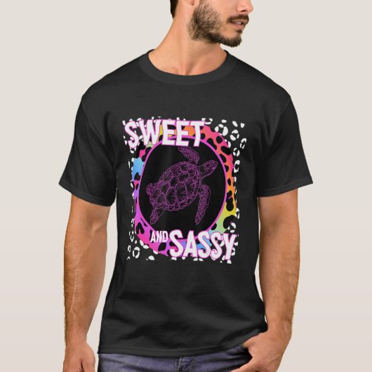 Cute Zee Turtle 90s Nostalgia Rainbow Leopard Prin T-shirt (Voorkant)