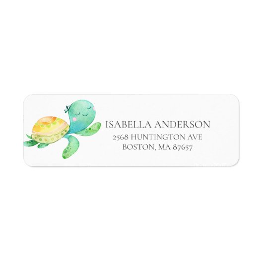 Cute Zee Turtle Baby shower Address Label (Voorkant)
