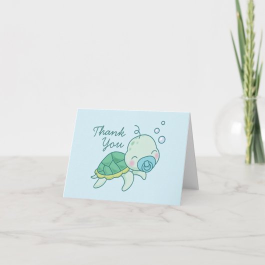 Cute Zee Turtle Baby shower Kawaii Blue Boy Bedankkaart (Voorkant)