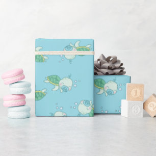 Cute Zee Turtle Baby shower Kawaii Blue Boy Cadeaupapier