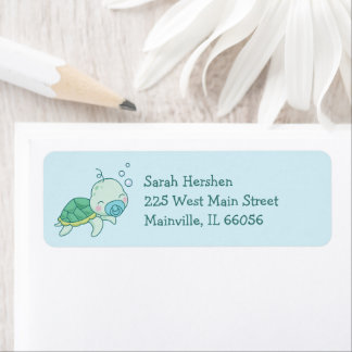 Cute Zee Turtle Baby shower Kawaii Blue Boy Etiket