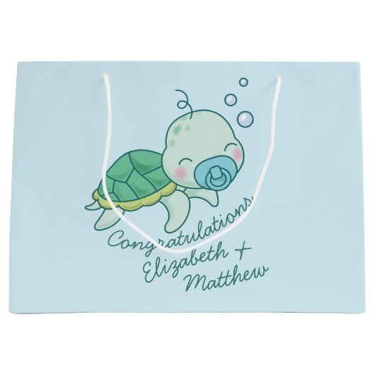Cute Zee Turtle Baby shower Kawaii Blue Boy Groot Cadeauzakje (Voorkant)