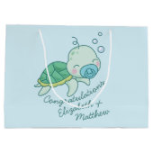Cute Zee Turtle Baby shower Kawaii Blue Boy Groot Cadeauzakje (Achterkant)