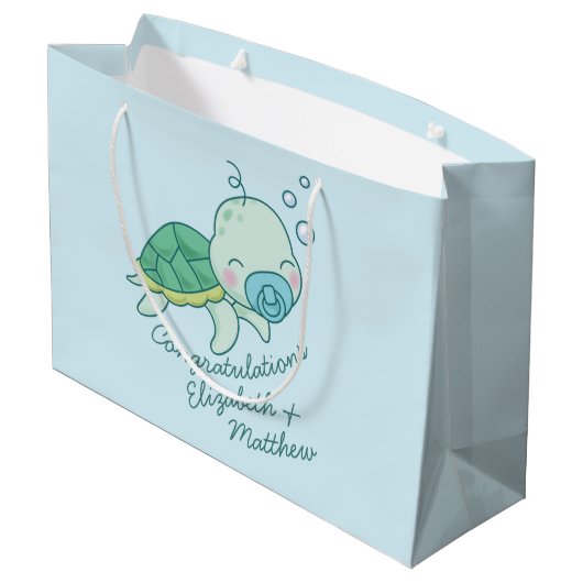 Cute Zee Turtle Baby shower Kawaii Blue Boy Groot Cadeauzakje (Achterkant Gekanteld)
