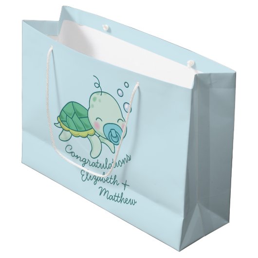 Cute Zee Turtle Baby shower Kawaii Blue Boy Groot Cadeauzakje (Voorkant Gekanteld)