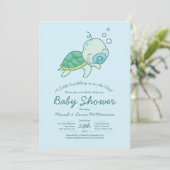 Cute Zee Turtle Baby shower Kawaii Blue Boy Kaart (Staand voorkant)
