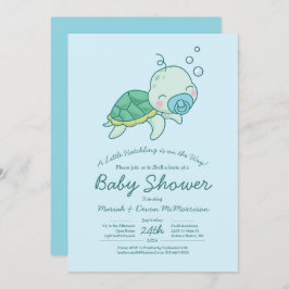 Cute Zee Turtle Baby shower Kawaii Blue Boy Kaart