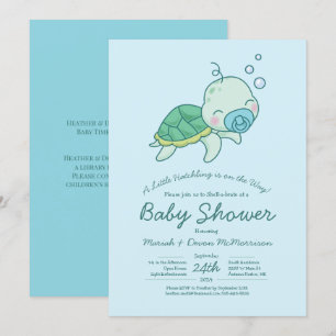 Cute Zee Turtle Baby shower Kawaii Blue Boy Kaart