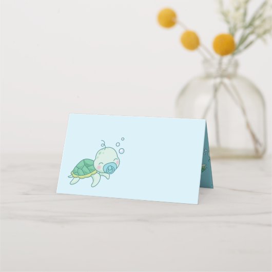 Cute Zee Turtle Baby shower Kawaii Blue Boy Plaatskaartje (Voorkant)