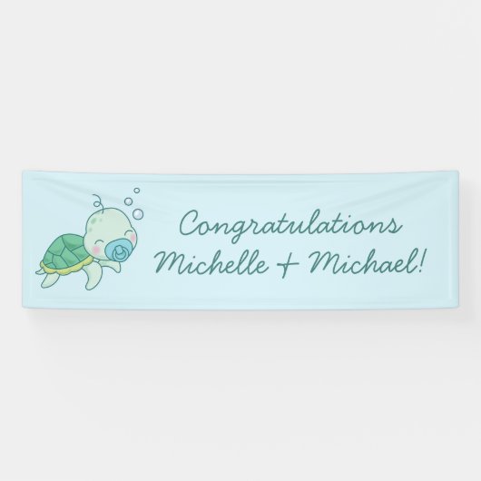 Cute Zee Turtle Baby shower Kawaii Blue Boy Spandoek (Horizontaal)
