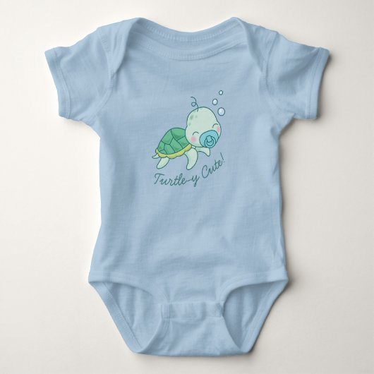 Cute Zee Turtle Baby shower Kawaii Blue Romper (Voorkant)