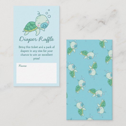 Cute Zee Turtle Baby shower Kawaii Diaper Raffle Informatiekaartje (Voorkant / Achterkant)