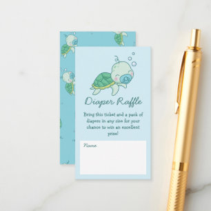 Cute Zee Turtle Baby shower Kawaii Diaper Raffle Informatiekaartje