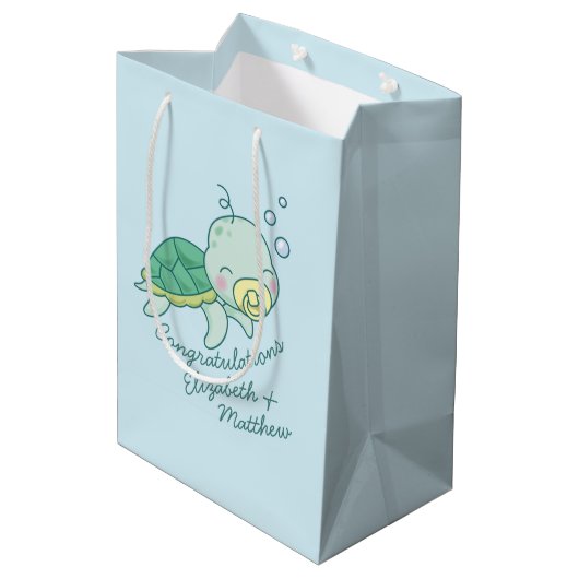 Cute Zee Turtle Baby shower Kawaii Medium Cadeauzakje (Achterkant Gekanteld)