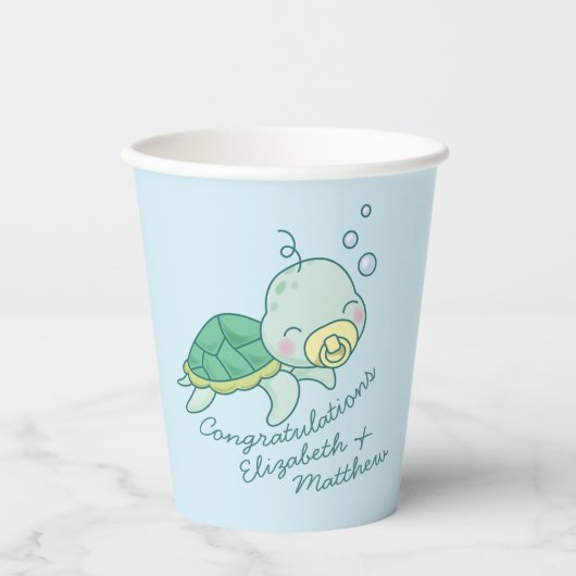 Cute Zee Turtle Baby shower Kawaii Papieren Bekers (Voorkant)
