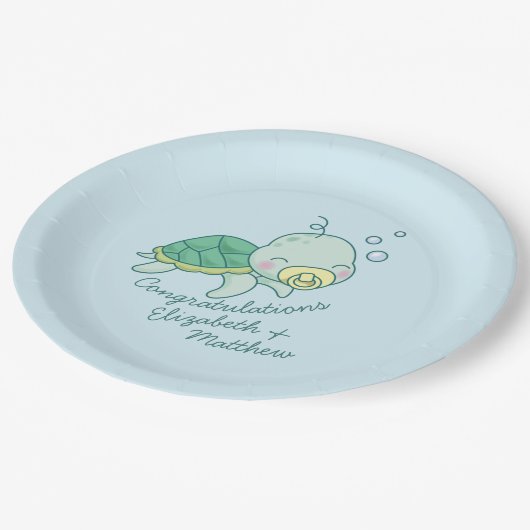 Cute Zee Turtle Baby shower Kawaii Papieren Bordje (Gekanteld)