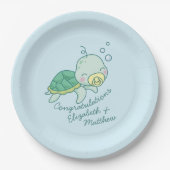 Cute Zee Turtle Baby shower Kawaii Papieren Bordje (Voorkant)