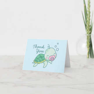 Cute Zee Turtle Baby shower Kawaii Pink Girl Bedankkaart
